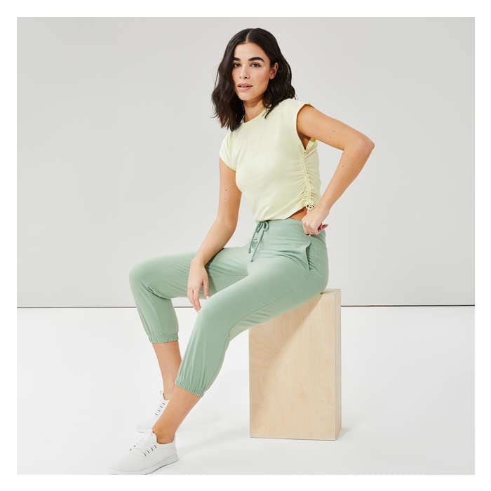 Aux Femmes T-shirt sport à fronces latérales - Pastel Jaune